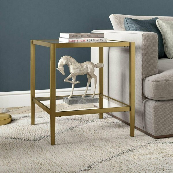 Hudson & Canal 20 in. Hera Square Side Table with Clear Shelf Antique Brass ST1631